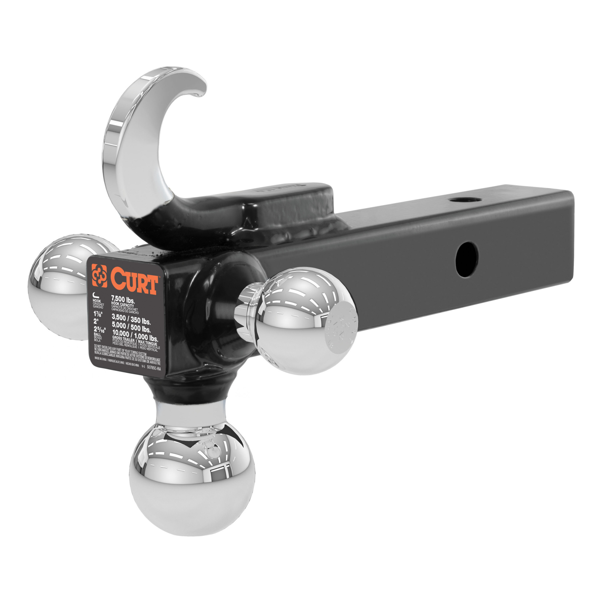 Curt Manufacturing, Multi-Ball Mount w/ Hook 2in. Solid Shank, 1-7/8in., 2in., 2-5/16in., Model# 45675